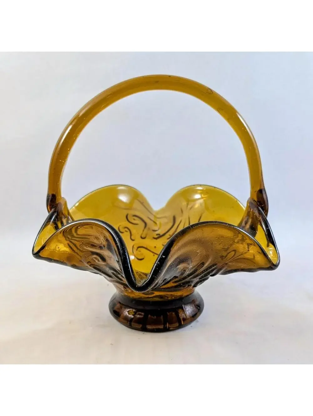 Amber Art Glass Pressed Glass Basket - Picture 1 of 3